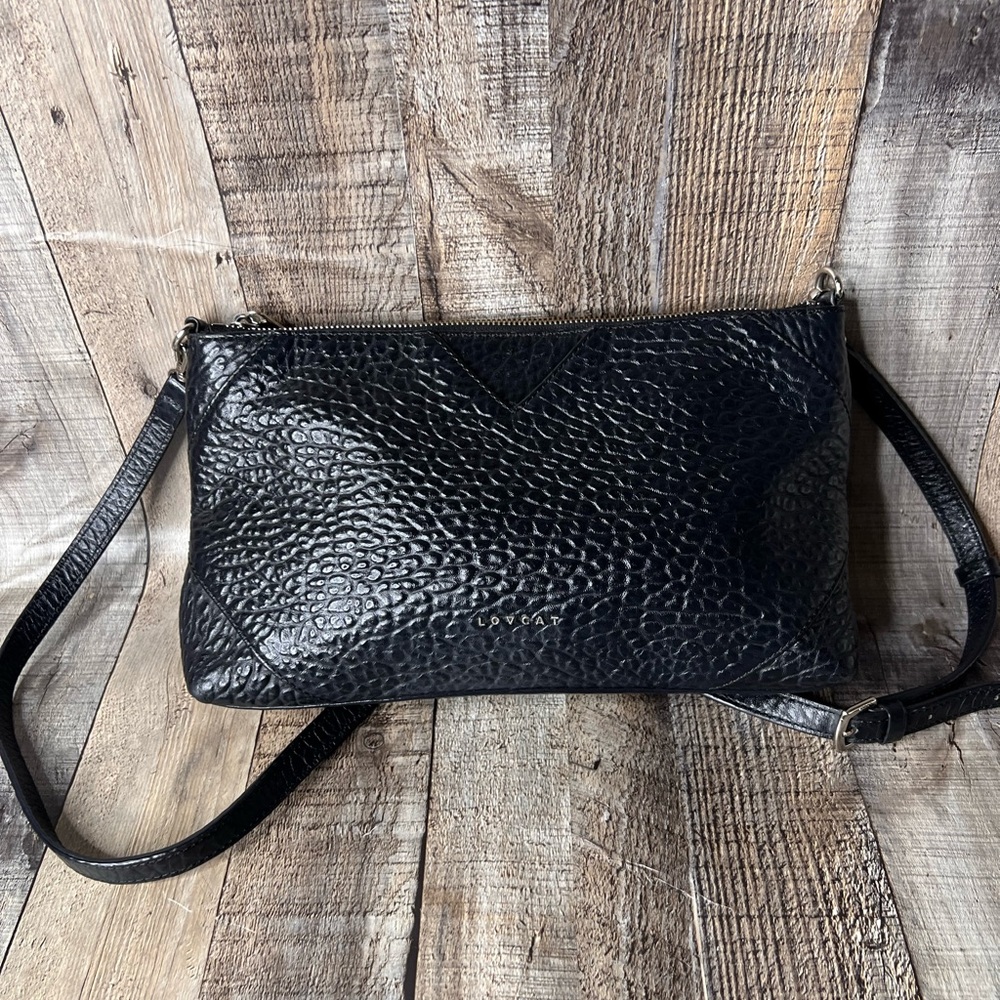 Lovcat Black Textured Leather Crossbody Bag